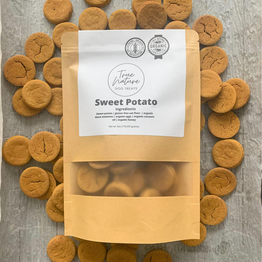 True Nature Sweet Potato Dog Treats in bag.